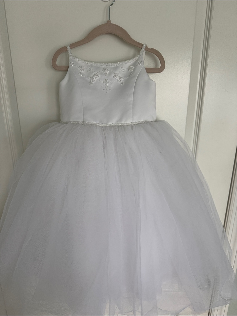 David’s Bridal Michelangelo Flower Girl Dress White Ivory Embroidered Tulle 2T - Picture 12 of 16